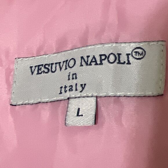 Vesuvio Napoli  ITALY Pink Satin Vest L Covered Buttons Pockets Adjustable Strap - Picture 2 of 9
